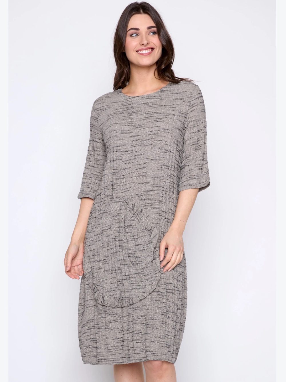 NWT SASSY Relaxed Gray Textured Midi Dress with Pocket Detail